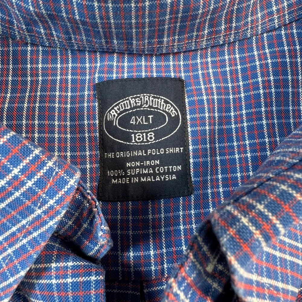 Brooks Brothers 4XLT Shirt Mens Blue Red Plaid Supima Cotton Non-Iron 10893
